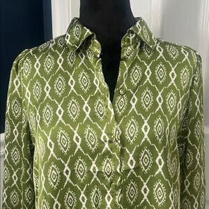 Olive Geometric Button Down Blouse
